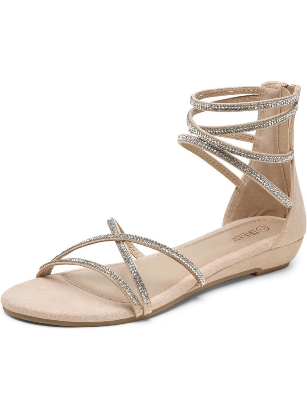 Women's Nude Summer Ankle Straps Flats Strappy Gladiators Rhinestones Sandals
